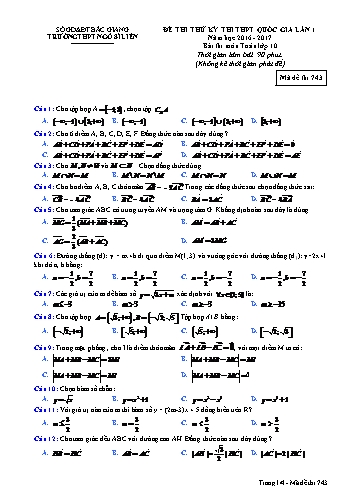 Đề thi thử THPT QG Toán 10 (Lần 1) - Mã đề 743 - Năm học 2016-2017 - Trường THPT Ngô Sĩ Liên (Có đáp án)