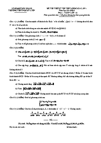 Đề thi thử THPT QG Toán 10 (Lần 1) - Năm học 2015-2016 - Trường THPT Ngô Sĩ Liên (Có đáp án)