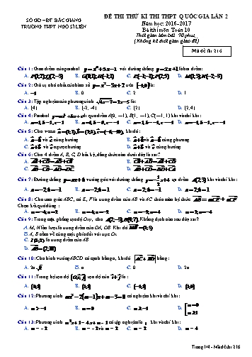 Đề thi thử THPT QG Toán 10 (Lần 2) - Mã đề 216 - Năm học 2016-2017 - Trường THPT Ngô Sĩ Liên (Có đáp án)