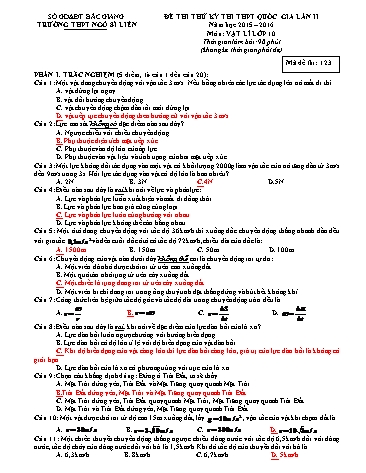 Đề thi thử THPT QG Vật lí 10 (Lần 2) - Mã đề 123 - Năm học 2015-2016 - Trường THPT Ngô Sĩ Liên (Có đáp án)