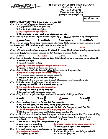 Đề thi thử THPT QG Vật lí 10 (Lần 2) - Mã đề 234 - Năm học 2015-2016 - Trường THPT Ngô Sĩ Liên (Có đáp án)