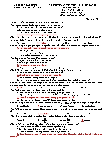 Đề thi thử THPT QG Vật lí 10 (Lần 2) - Mã đề 456 - Năm học 2015-2016 - Trường THPT Ngô Sĩ Liên (Có đáp án)