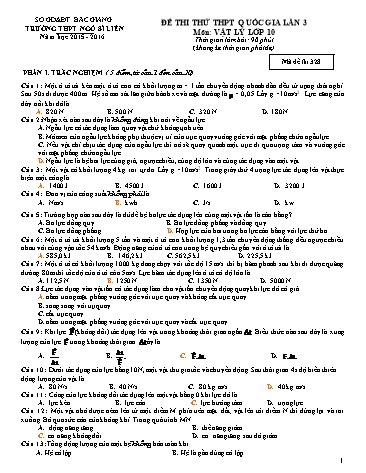Đề thi thử THPT QG Vật lí 10 (Lần 3) - Mã đề 328 - Năm học 2015-2016 - Trường THPT Ngô Sĩ Liên (Có đáp án)