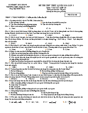 Đề thi thử THPT QG Vật lí 10 (Lần 3) - Mã đề 465 - Năm học 2015-2016 - Trường THPT Ngô Sĩ Liên (Có đáp án)