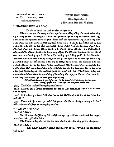 Đề tự học ở nhà Ngữ văn 10 - Trường THPT Hiệp Hòa 2