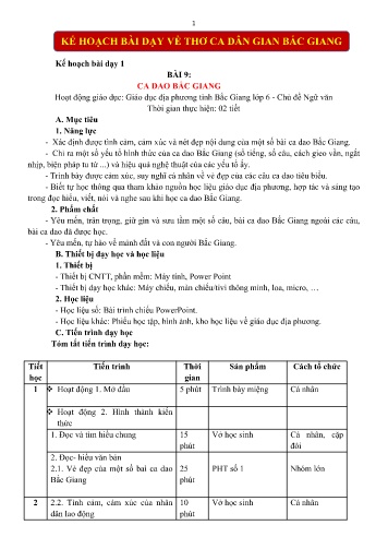 Giáo án Giáo dục địa phương 6 - Chủ đề: Thơ ca dân gian Bắc Giang