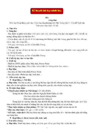 Giáo án Giáo dục địa phương 8 - Chủ đề: Ngữ văn