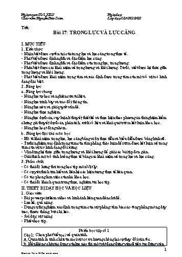 Giáo án Vật lí 10 (Kết nối tri thức) - Bài 17: Trọng lực và lực căng - Năm học 2022-2023 - Nguyễn Đức Toàn