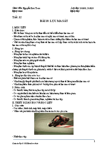 Giáo án Vật lí 10 (Kết nối tri thức) - Bài 18+19: Lực ma sát. Lực cản và lực nâng - Nguyễn Đức Toàn