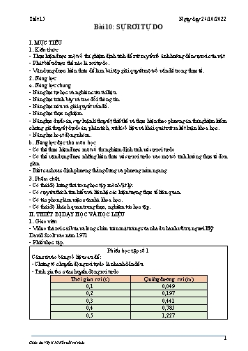 Giáo án Vật lí 10 (Kết nối tri thức) - Tiết 15, Bài 10: Rơi tự do - Năm học 2022-2023