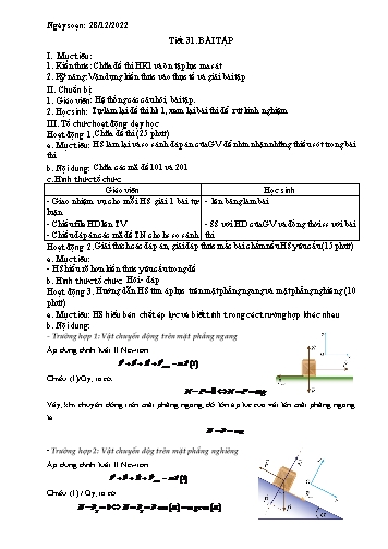 Giáo án Vật lí 10 (Kết nối tri thức) - Tiết 31: Bài tập - Năm học 2022-2023