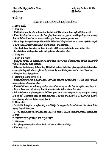 Giáo án Vật lí 10 (Kết nối tri thức) - Tiết 33, Bài 19: Lực cản và lực nâng - Nguyễn Đức Toàn