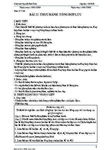 Giáo án Vật lí 10 (Kết nối tri thức) - Tiết 37+38, Bài 22: Thực hành Tổng hợp lực - Năm học 2022-2023 - Nguyễn Đức Toàn