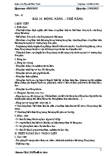 Giáo án Vật lí 10 (Kết nối tri thức) - Tiết 42, Bài 25: Động năng. Thế năng - Năm học 2022-2023 - Nguyễn Đức Toàn