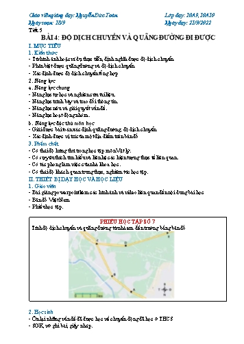 Giáo án Vật lí 10 (Kết nối tri thức) - Tiết 5, Bài 4: Độ dịch chuyển và quãng đường đi được - Năm học 2022-2023 - Nguyễn Đức Toàn