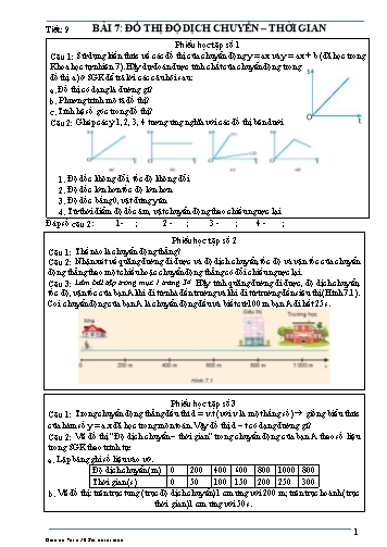 Giáo án Vật lí Lớp 10 (Kết nối tri thức) - Tiết 9, Bài 7: Đồ thị độ dịch chuyển. Thời gian