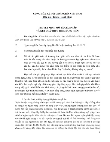 Khai thác các tài liệu thực tế để thiết kế bài tập nghe cho học sinh giỏi Quốc Gia trường THPT Chuyên Bắc Giang