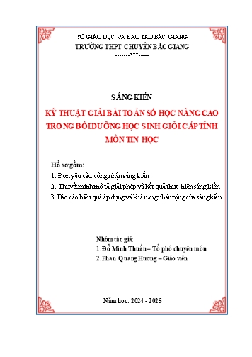 Kỹ thuật giải bài toán số học nâng cao trong bồi dưỡng học sinh giỏi cấp tỉnh môn Tin học