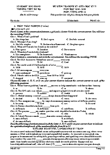 Ma trận Đề kiểm tra giữa học kì II Tiếng Anh 10 - Mã đề 101 - Năm học 2024-2025 - Trường THPT Bố Hạ (Có đáp án + File nghe)