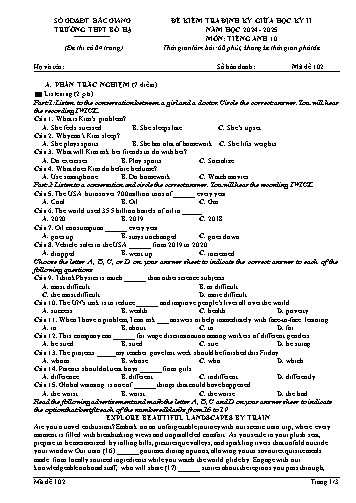 Ma trận Đề kiểm tra giữa học kì II Tiếng Anh 10 - Mã đề 102 - Năm học 2024-2025 - Trường THPT Bố Hạ (Có đáp án + File nghe)