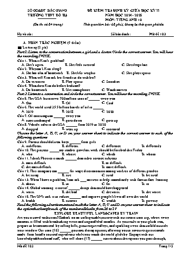 Ma trận Đề kiểm tra giữa học kì II Tiếng Anh 10 - Mã đề 103 - Năm học 2024-2025 - Trường THPT Bố Hạ (Có đáp án + File nghe)