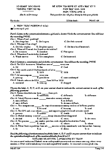 Ma trận Đề kiểm tra giữa học kì II Tiếng Anh 10 - Mã đề 104 - Năm học 2024-2025 - Trường THPT Bố Hạ (Có đáp án + File nghe)