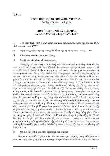 Một số biện pháp chữa lỗi sai hiệu quả trong các bài viết Tiếng Anh của học sinh THPT