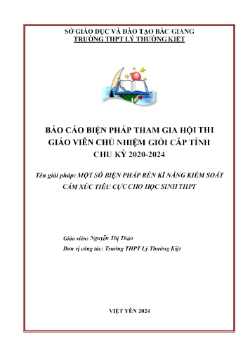 Một số biện pháp rèn kĩ năng kiểm soát cảm xúc tiêu cực cho học sinh Trung học phổ thông