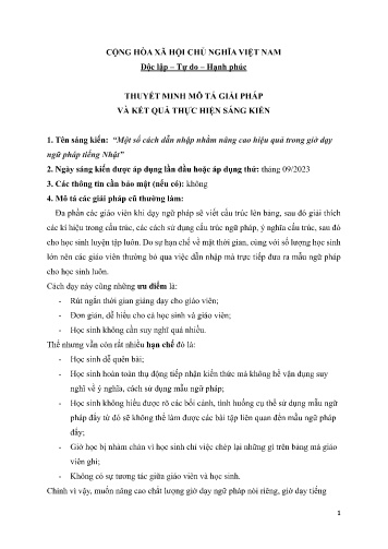 Một số cách dẫn nhập nhằm nâng cao hiệu quả trong giờ dạy ngữ pháp tiếng Nhật