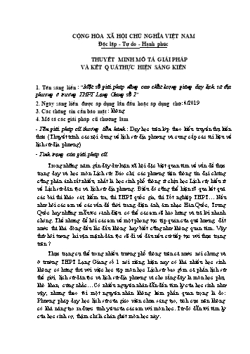 Một số giải pháp nâng cao chất lượng giảng dạy lịch sử địa phương ở trường THPT Lạng Giang số 1