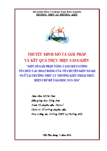Một số giải pháp nâng cao chất lượng tổ chức các hoạt động của tổ chuyên môn ngoại ngữ tại trường THPT Lý Thường Kiệt nhằm thực hiện chủ đề năm học 2023-2024