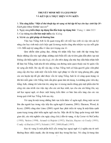 Một số thủ thuật dạy từ vựng và bài tập bổ trợ cho học sinh lớp 10 Sách giáo khoa Global success