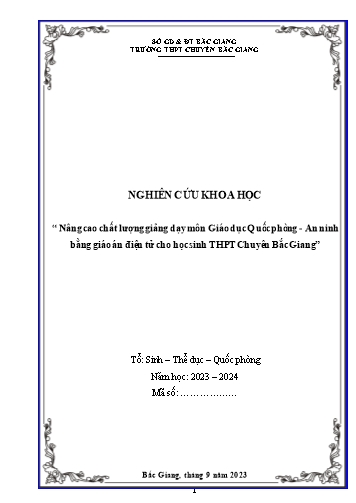 Nâng cao chất lượng giảng dạy môn Giáo dục Quốc phòng An ninh bằng giáo án điện tử cho học sinh THPT Chuyên Bắc Giang