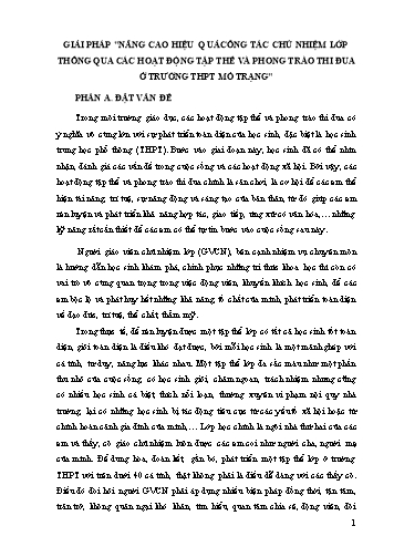 Nâng cao hiệu quả công tác chủ nhiệm lớp thông qua các hoạt động tập thể và phong trào thi đua ở Trường THPT Mỏ Trạng