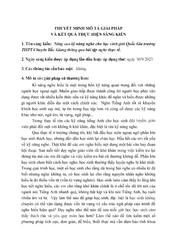 Nâng cao kỹ năng nghe cho học sinh giỏi Quốc Gia trường THPT Chuyên Bắc Giang thông qua bài tập nghe thực tế