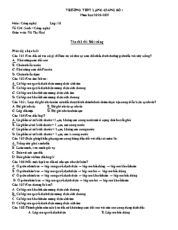 Ngân hàng câu hỏi ôn tập Công nghệ 10 - Chủ đề: Đất trồng - Năm học 2020-2021 - Vũ Thị Huệ
