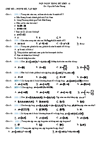 Ngân hàng Câu hỏi ôn tập Đại số 10 - Chủ đề 1: Mệnh đề, tập hợp - Nguyễn Tuấn Phong