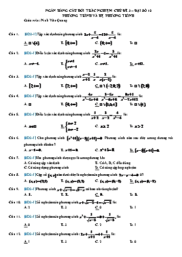 Ngân hàng Câu hỏi ôn tập Đại số 10 - Chủ đề: Phương trình và hệ phương trình - Ninh Văn Quang