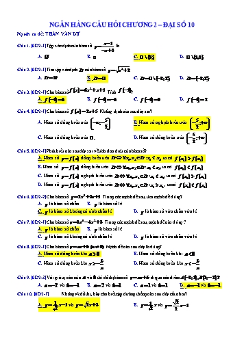 Ngân hàng Câu hỏi ôn tập Đại số 10 - Chương 2