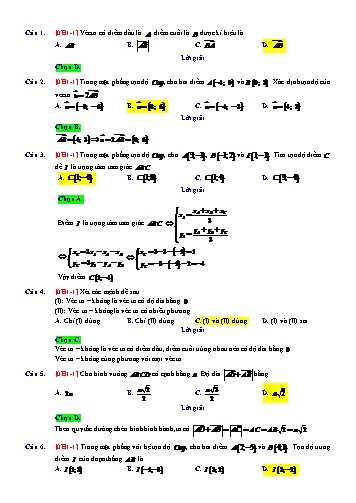 Ngân hàng Câu hỏi ôn tập Hình học 10 - Chương I