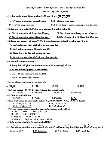 Ngân hàng câu hỏi ôn tập Hóa học 10 - Chủ đề 4: Tổng hợp kiến thức học kì I - Nguyễn Thị Dung