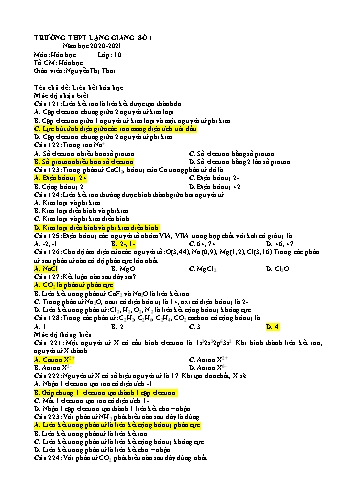 Ngân hàng câu hỏi ôn tập Hóa học 10 - Chủ đề: Liên kết hóa học - Năm học 2020-2021 - Nguyễn Thị Tươi