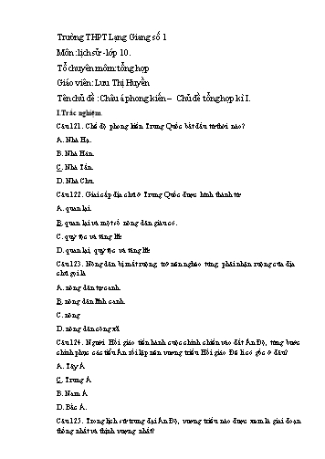 Ngân hàng câu hỏi ôn tập Lịch sử 10 - Chủ đề: Châu á phong kiến - Lưu Thị Huyền
