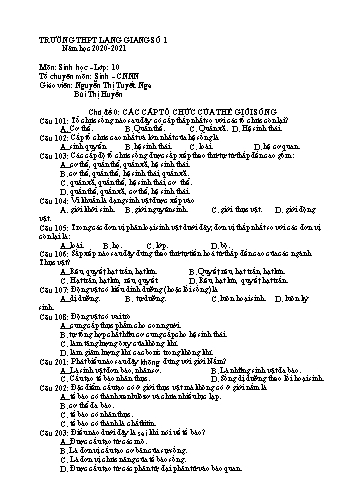 Ngân hàng câu hỏi ôn tập Sinh học 10 - Chủ đề: Các cấp tổ chức của thế giới sống - Nguyễn Thị Tuyết Nga