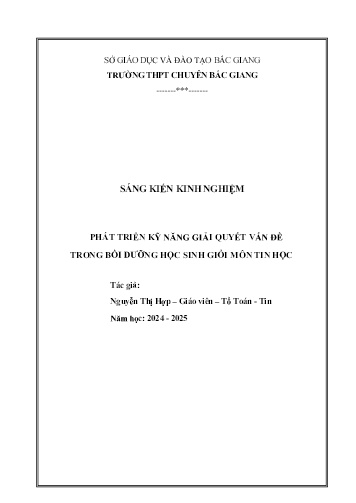 Phát triển kỹ năng giải quyết vấn đề trong công tác bồi dưỡng học sinh giỏi môn Tin học