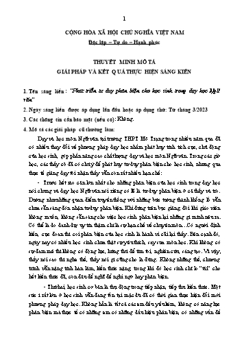 Phát triển tư duy phản biện cho học sinh trong dạy học Ngữ văn