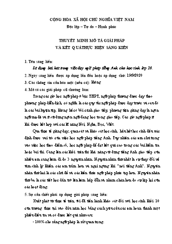 Sử dụng bài hát trong việc dạy ngữ pháp Tiếng Anh cho học sinh lớp 10
