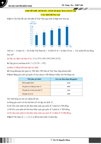 Tài liệu chuyên môn Toán 10 - Chuyên đề: Hàm số. Hàm số bậc hai