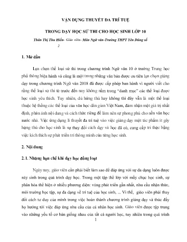 Tài liệu Vận dụng thuyết đa trí tuê trong dạy học sử thi cho học sinh môn Ngữ văn 10 - Thân Thị Thu Hiến