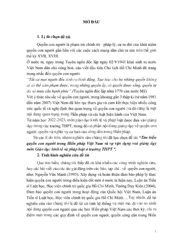 Tìm hiểu quyền con người trong Hiến pháp Việt Nam và sự vận dụng vaò giảng dạy môn Giáo dục kinh tế và pháp luật ở trường THPT